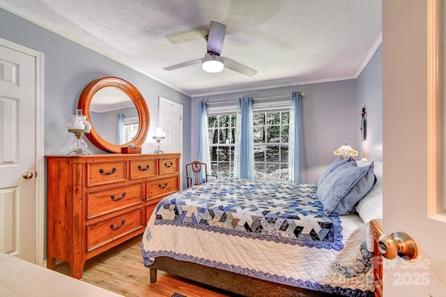 20 Jessica Ln, Barnardsville, NC 28709 - bedroom featuring ornamental molding, light wood-style flooring, a textured ceiling, and ceiling fan