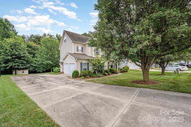 7731 Sedgebrook Dr E, Stanley, NC 28164 - view of front of house with driveway, a front yard, a garage, and roof with shingles