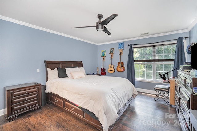 4732 Meadowfield Rd Unit L35, Charlotte, NC 28215 - bedroom featuring ornamental molding, dark wood finished floors, and ceiling fan