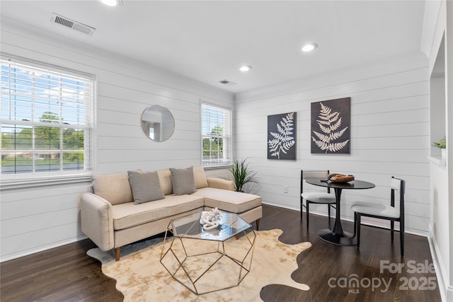 404 Wakefield Dr Unit C, Charlotte, NC 28209 - living room with wood finished floors, wooden walls, and recessed lighting