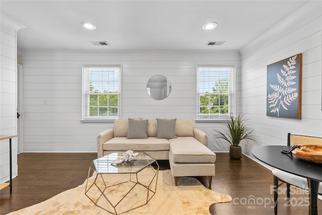 404 Wakefield Dr Unit C, Charlotte, NC 28209 - living room with healthy amount of natural light, dark wood-type flooring, recessed lighting, and wooden walls