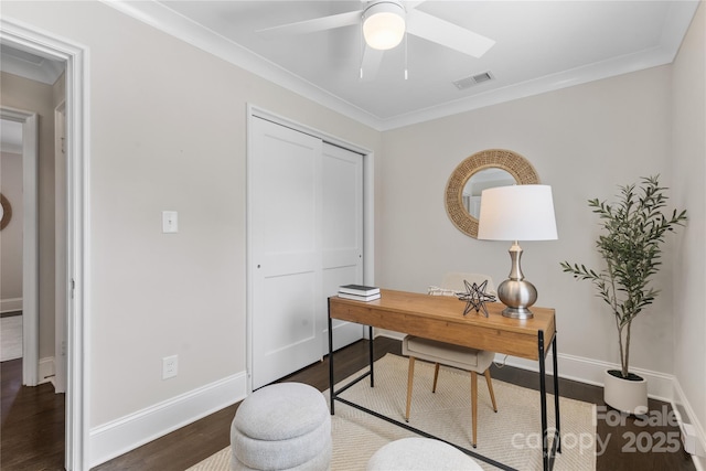 404 Wakefield Dr Unit C, Charlotte, NC 28209 - office space featuring wood finished floors, a ceiling fan, and crown molding