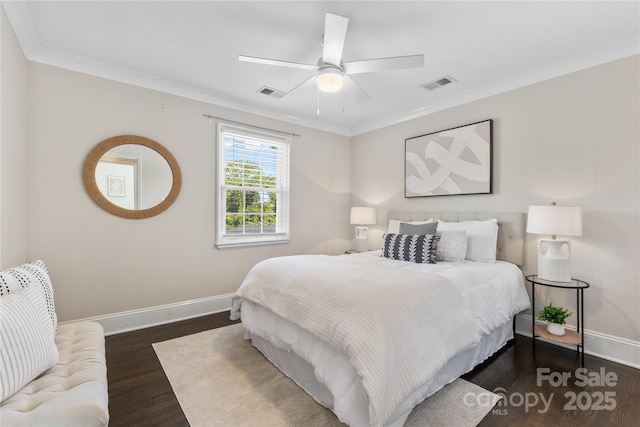 404 Wakefield Dr Unit C, Charlotte, NC 28209 - bedroom with dark wood-type flooring, ornamental molding, and ceiling fan
