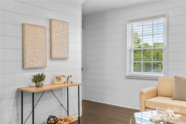 404 Wakefield Dr Unit C, Charlotte, NC 28209 - living area with dark wood-style flooring, healthy amount of natural light, and wooden walls