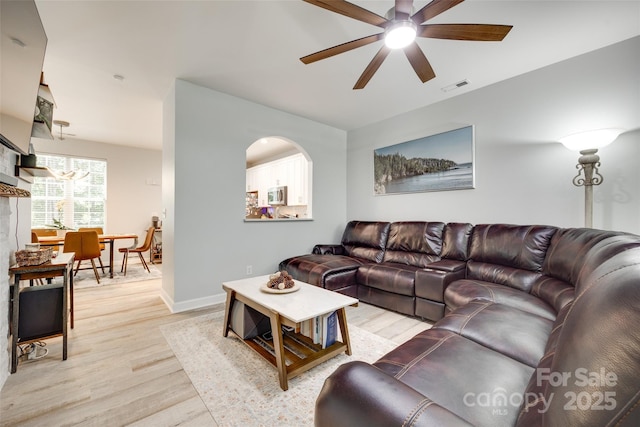 713 Torrey Pines Ln, Fort Mill, SC 29715 - living room featuring light wood-style flooring and ceiling fan