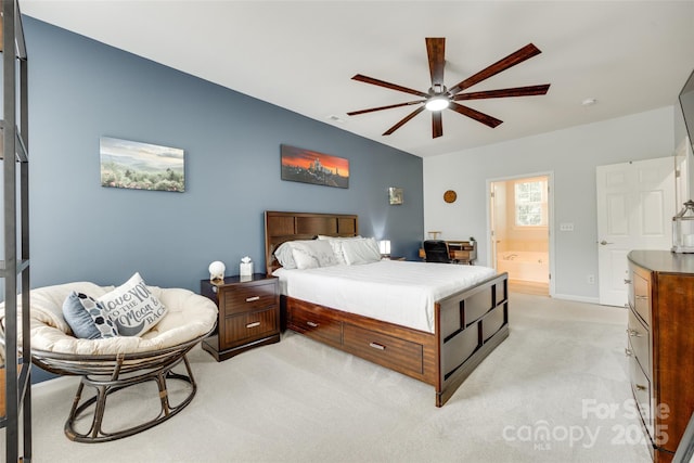 713 Torrey Pines Ln, Fort Mill, SC 29715 - bedroom with light carpet, a ceiling fan, and ensuite bathroom
