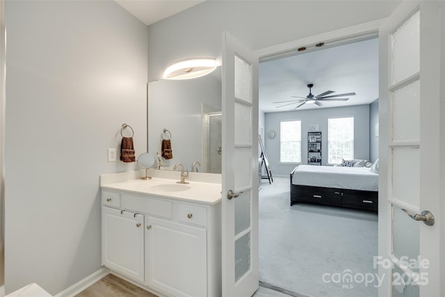 713 Torrey Pines Ln, Fort Mill, SC 29715 - bathroom with ensuite bathroom, vanity, a stall shower, and ceiling fan