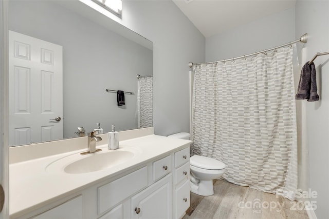 713 Torrey Pines Ln, Fort Mill, SC 29715 - bathroom with vanity, wood finished floors, and a shower with curtain