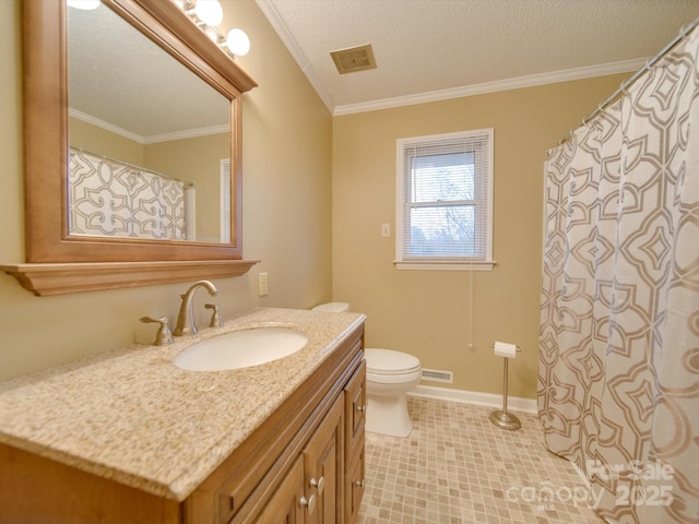 3113 Old Pageland Marshville Rd, Wingate, NC 28174 - bathroom with vanity, ornamental molding, and a textured ceiling