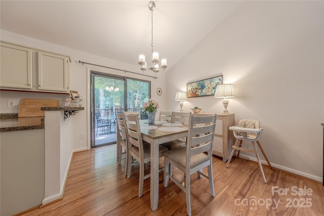 6418 Tivoli Ct, Charlotte, NC 28211 - dining room featuring a chandelier, light wood finished floors, and lofted ceiling
