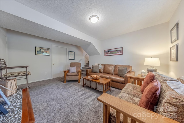 6418 Tivoli Ct, Charlotte, NC 28211 - carpeted living room featuring stairway and a textured ceiling