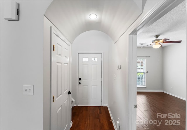 1326 Anthem Ct, Charlotte, NC 28205 - entryway featuring wood finished floors, ceiling fan, and lofted ceiling