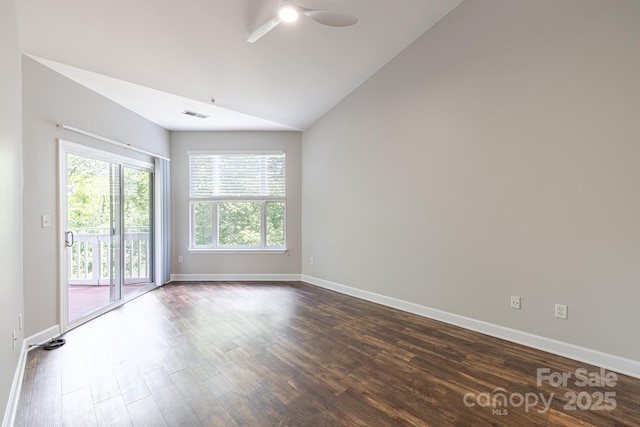 795 Peninsula Dr, Davidson, NC 28036 - empty room featuring lofted ceiling, dark wood-style floors, and a ceiling fan