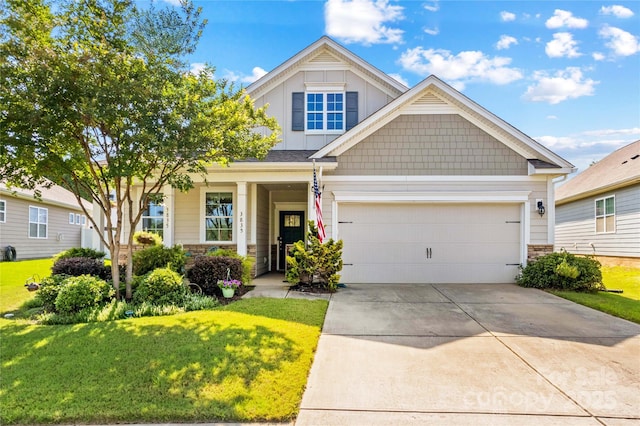 3835 Norman View Dr, Sherrills Ford, NC 28673 - craftsman-style home with a front lawn, stone siding, concrete driveway, and board and batten siding