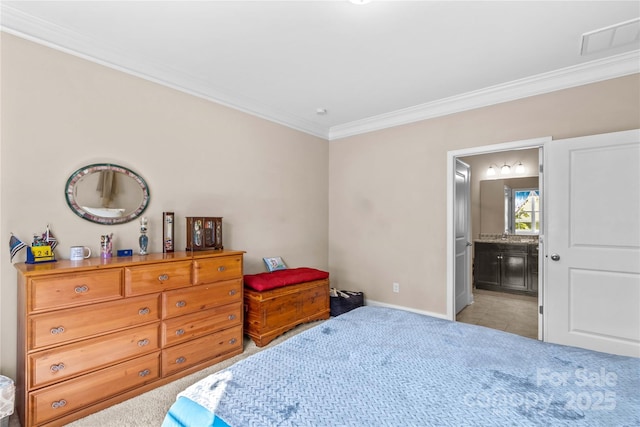 3835 Norman View Dr, Sherrills Ford, NC 28673 - bedroom featuring ornamental molding, light carpet, connected bathroom, and light tile patterned flooring