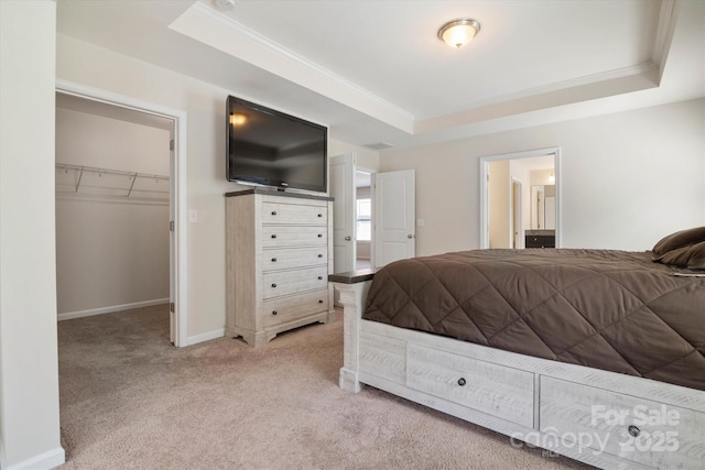 12704 Franklin Square Rd, Charlotte, NC 28213 - bedroom with a tray ceiling, crown molding, light colored carpet, a spacious closet, and a closet