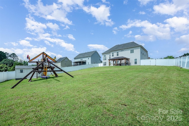 2380 Fairport Dr SE, Concord, NC 28025 - fenced backyard featuring a gazebo and a playground
