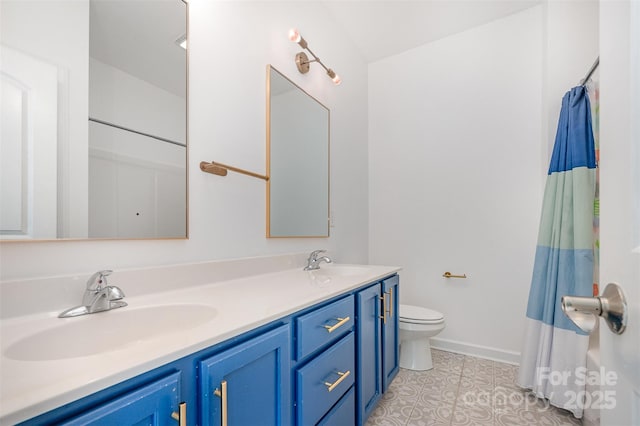 2380 Fairport Dr SE, Concord, NC 28025 - full bathroom featuring tile patterned flooring, double vanity, and shower / bath combo with shower curtain