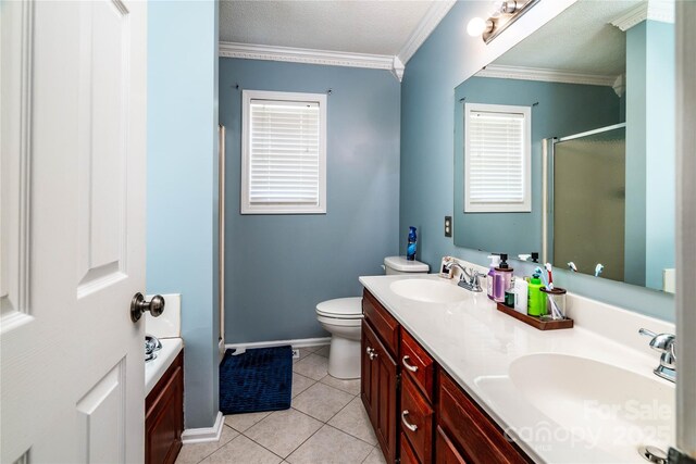 958 Hillard Ln, Lincolnton, NC 28092 - full bath with a shower stall, double vanity, crown molding, tile patterned flooring, and healthy amount of natural light