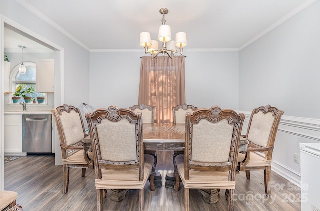 80 Lecline Cir NE, Concord, NC 28025 - dining area with a chandelier, wood finished floors, and ornamental molding