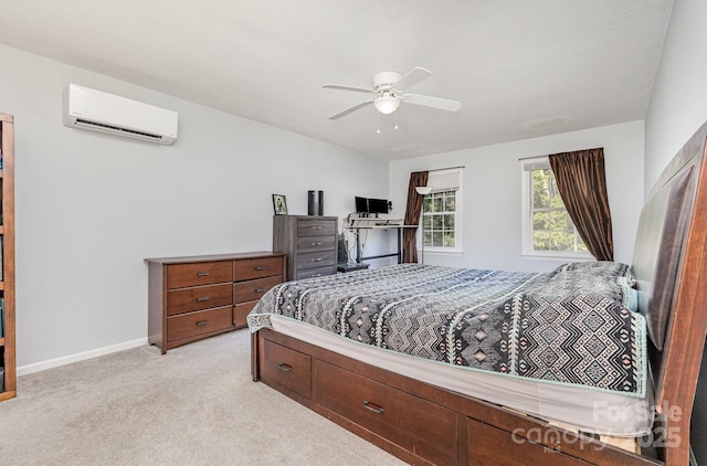 80 Lecline Cir NE, Concord, NC 28025 - bedroom featuring a wall unit AC, light colored carpet, and a ceiling fan