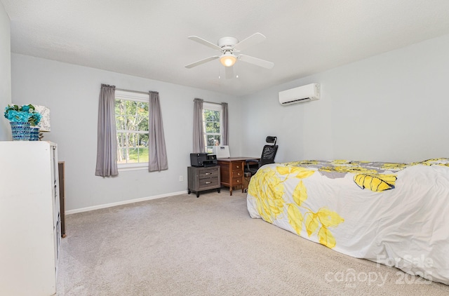 80 Lecline Cir NE, Concord, NC 28025 - bedroom featuring a wall mounted AC, light colored carpet, and ceiling fan