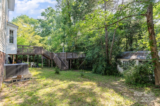 80 Lecline Cir NE, Concord, NC 28025 - view of grassy yard featuring stairway and a wooden deck