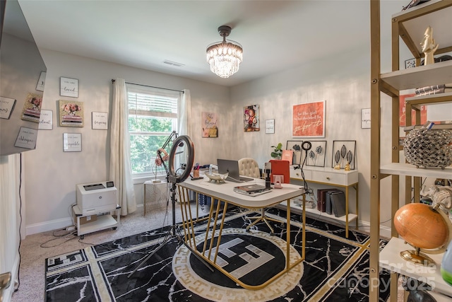 154 Tanner Loop, Troutman, NC 28166 - carpeted office space with a chandelier and baseboards