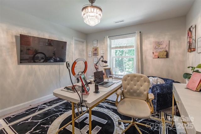 154 Tanner Loop, Troutman, NC 28166 - home office featuring a chandelier and baseboards