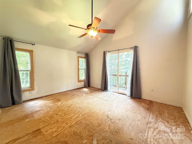 5685 Pine Ridge Dr, Connelly Springs, NC 28612 - unfurnished room featuring a ceiling fan and high vaulted ceiling