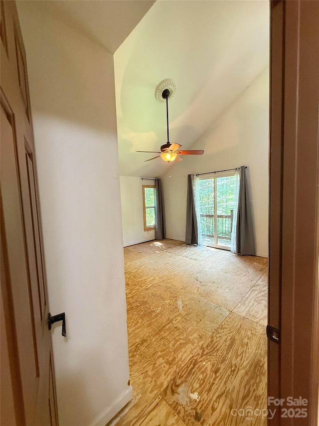 5685 Pine Ridge Dr, Connelly Springs, NC 28612 - unfurnished room with ceiling fan and high vaulted ceiling