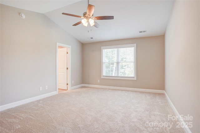 206 N Kayla Dr, Salisbury, NC 28146 - spare room with carpet, ceiling fan, lofted ceiling, and a smoke detector
