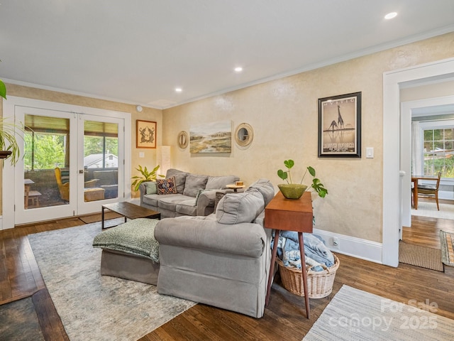 321 Ehringhaus St, Hendersonville, NC 28739 - living room with hardwood / wood-style floors, crown molding, french doors, and recessed lighting