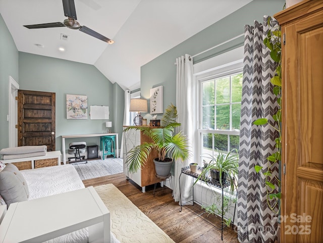 321 Ehringhaus St, Hendersonville, NC 28739 - living room with lofted ceiling, wood finished floors, and ceiling fan
