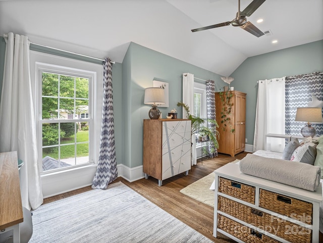 321 Ehringhaus St, Hendersonville, NC 28739 - bedroom with vaulted ceiling, multiple windows, wood finished floors, a ceiling fan, and recessed lighting