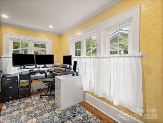 321 Ehringhaus St, Hendersonville, NC 28739 - office area with plenty of natural light, crown molding, wood finished floors, and recessed lighting