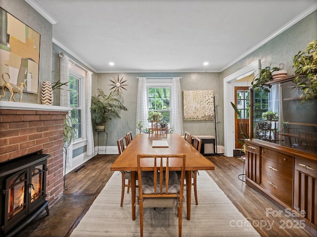 321 Ehringhaus St, Hendersonville, NC 28739 - dining area with ornamental molding, wood finished floors, and recessed lighting