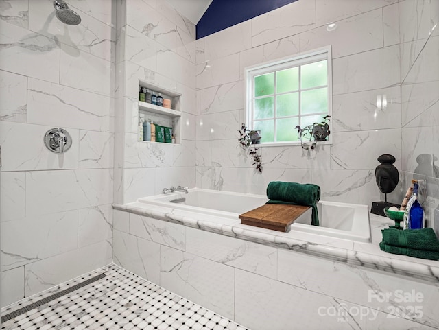 321 Ehringhaus St, Hendersonville, NC 28739 - bathroom featuring a garden tub and a tile shower