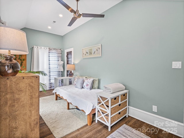 321 Ehringhaus St, Hendersonville, NC 28739 - bedroom with vaulted ceiling, wood finished floors, ceiling fan, and recessed lighting