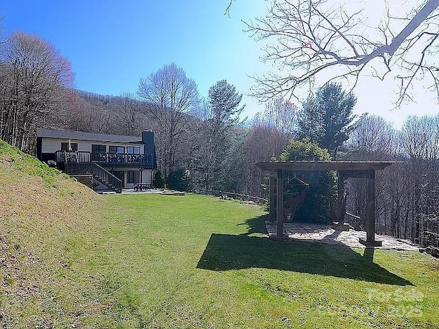 617 Norton Fork Rd, Hot Springs, NC 28743 - view of grassy yard featuring a deck and stairway