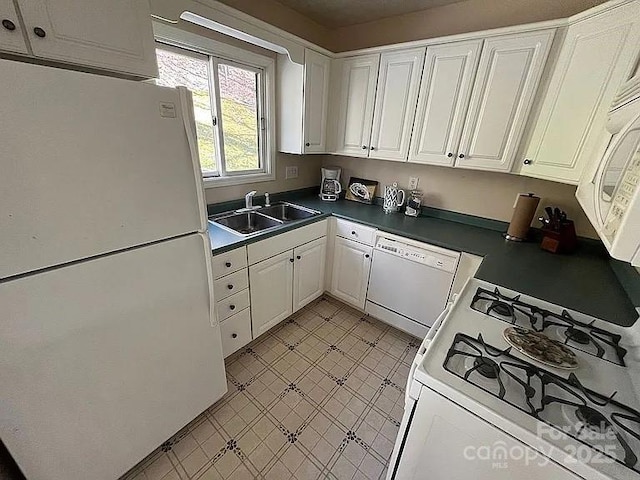 617 Norton Fork Rd, Hot Springs, NC 28743 - kitchen featuring white appliances, white cabinets, and dark countertops