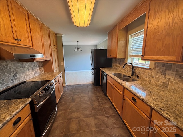 72 Helens Way, Taylorsville, NC 28681 - kitchen featuring electric stove, under cabinet range hood, dishwashing machine, tasteful backsplash, and crown molding