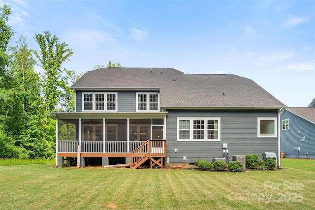 2525 Surveyor General Dr, Waxhaw, NC 28173 - rear view of property with a sunroom, a lawn, roof with shingles, and crawl space