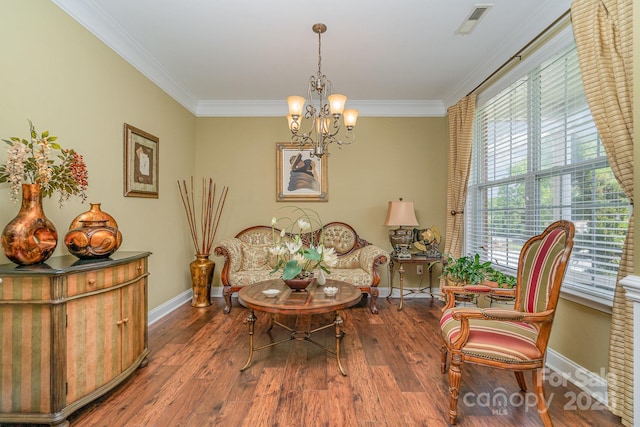 10812 Clark St, Davidson, NC 28036 - sitting room featuring a chandelier, crown molding, and wood finished floors