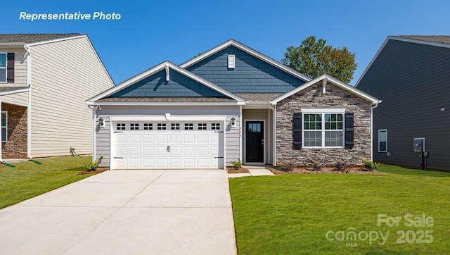 788 14th Avenue Ct NE, Hickory, NC 28601 - craftsman-style house with an attached garage, a front lawn, stone siding, and concrete driveway