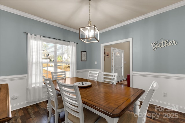 4114 Flint Dr, Lancaster, SC 29720 - dining room featuring ornamental molding, a chandelier, and wood finished floors