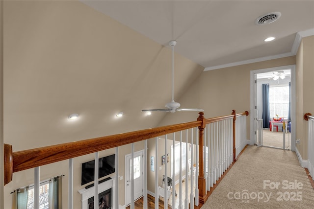 4114 Flint Dr, Lancaster, SC 29720 - hall with crown molding, recessed lighting, and carpet floors