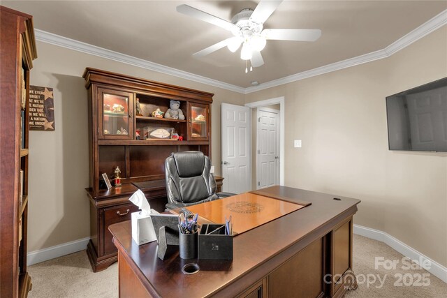 4114 Flint Dr, Lancaster, SC 29720 - office space with a ceiling fan, light carpet, and crown molding