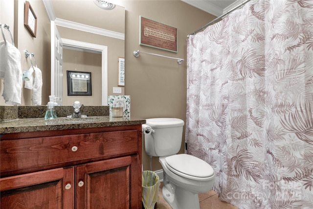 4114 Flint Dr, Lancaster, SC 29720 - full bathroom featuring crown molding, vanity, tile patterned flooring, and curtained shower