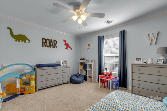 4114 Flint Dr, Lancaster, SC 29720 - bedroom with crown molding, carpet, and a ceiling fan